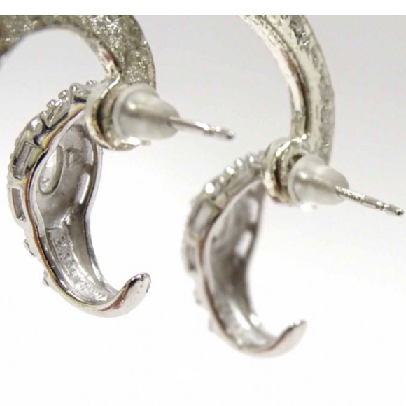 Sterling 925 White Topaz & Diamond Hoop Earrings - Picture 5 of 6